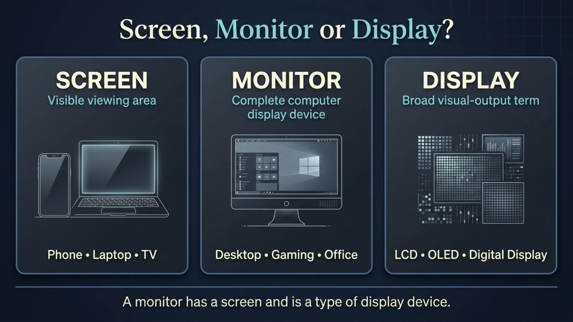 Screen vs Monitor vs Display